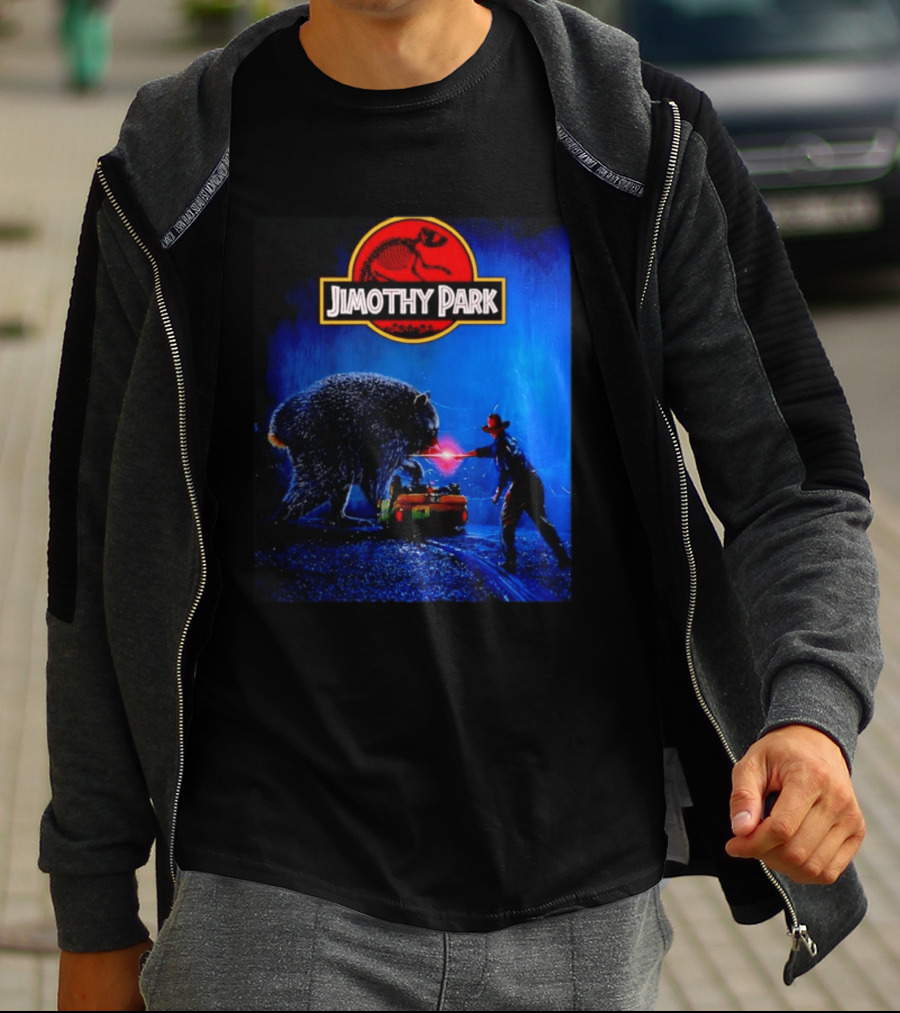 Jimothy Park Dinosaur Adventure Lampoon With Bear Scene T-Shirt
