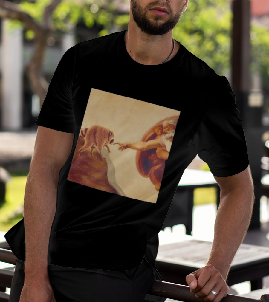 Jimothy Raccoon And The Creation Of Adam Renaissance Mashup T-Shirt