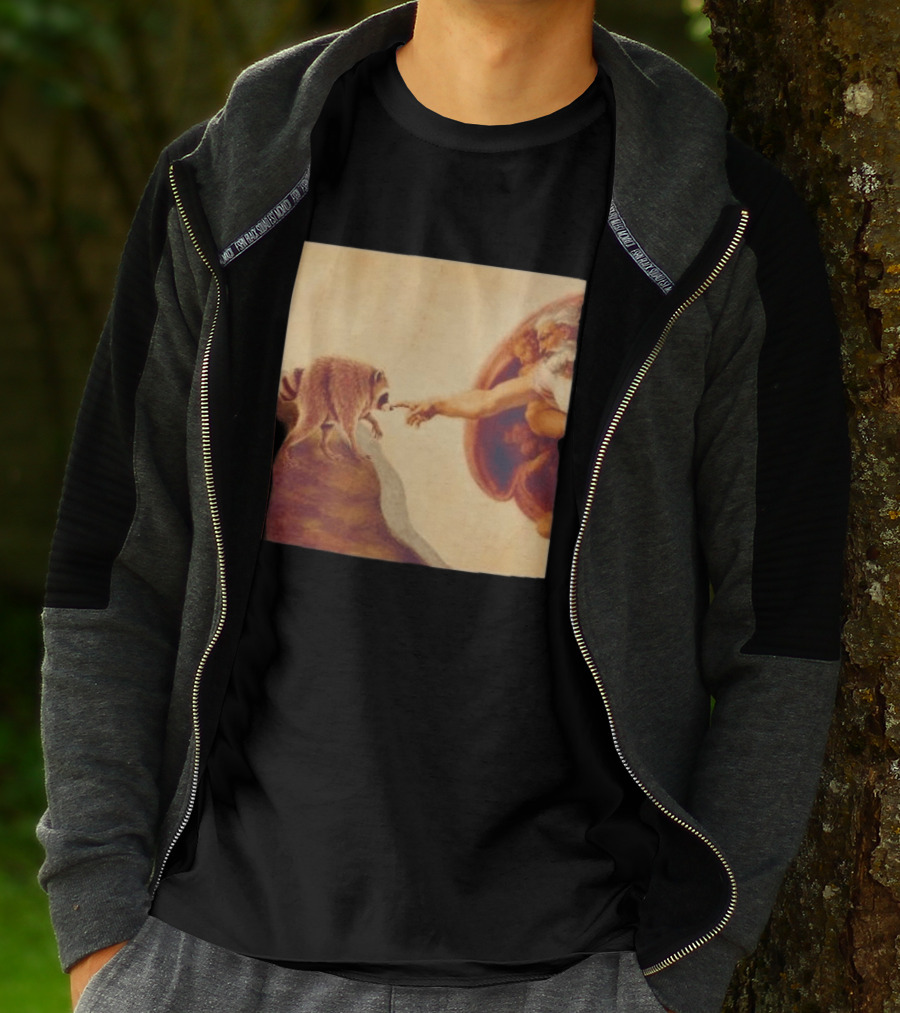Jimothy Raccoon And The Creation Of Adam Renaissance Mashup T-Shirt
