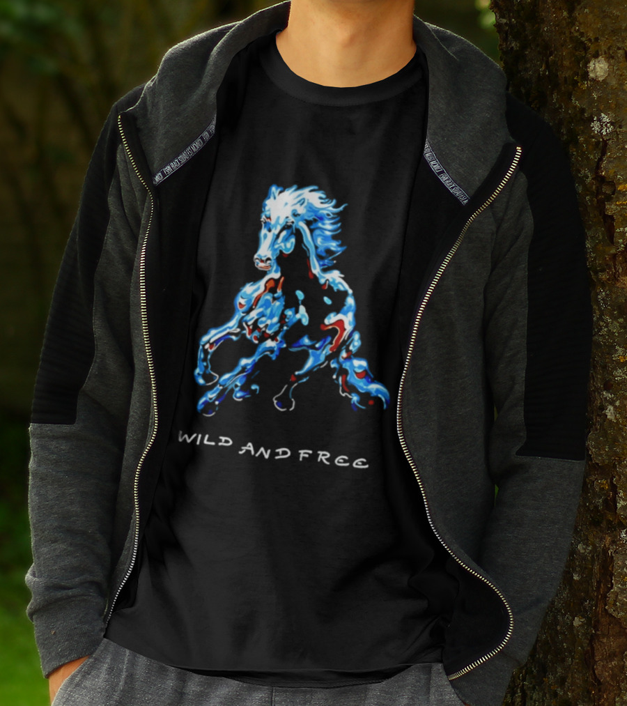 Wild Horse Wild And Free Blue Red Watercolor T-Shirt