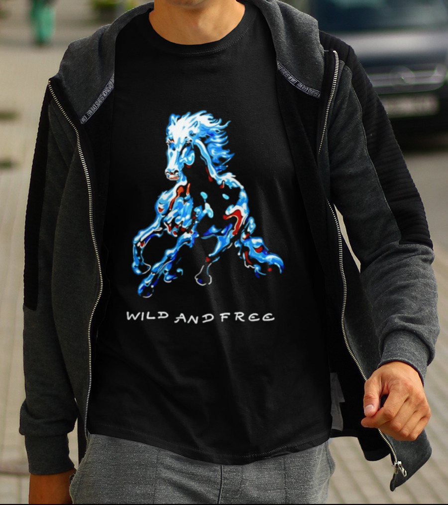 Wild Horse Wild And Free Blue Red Watercolor T-Shirt