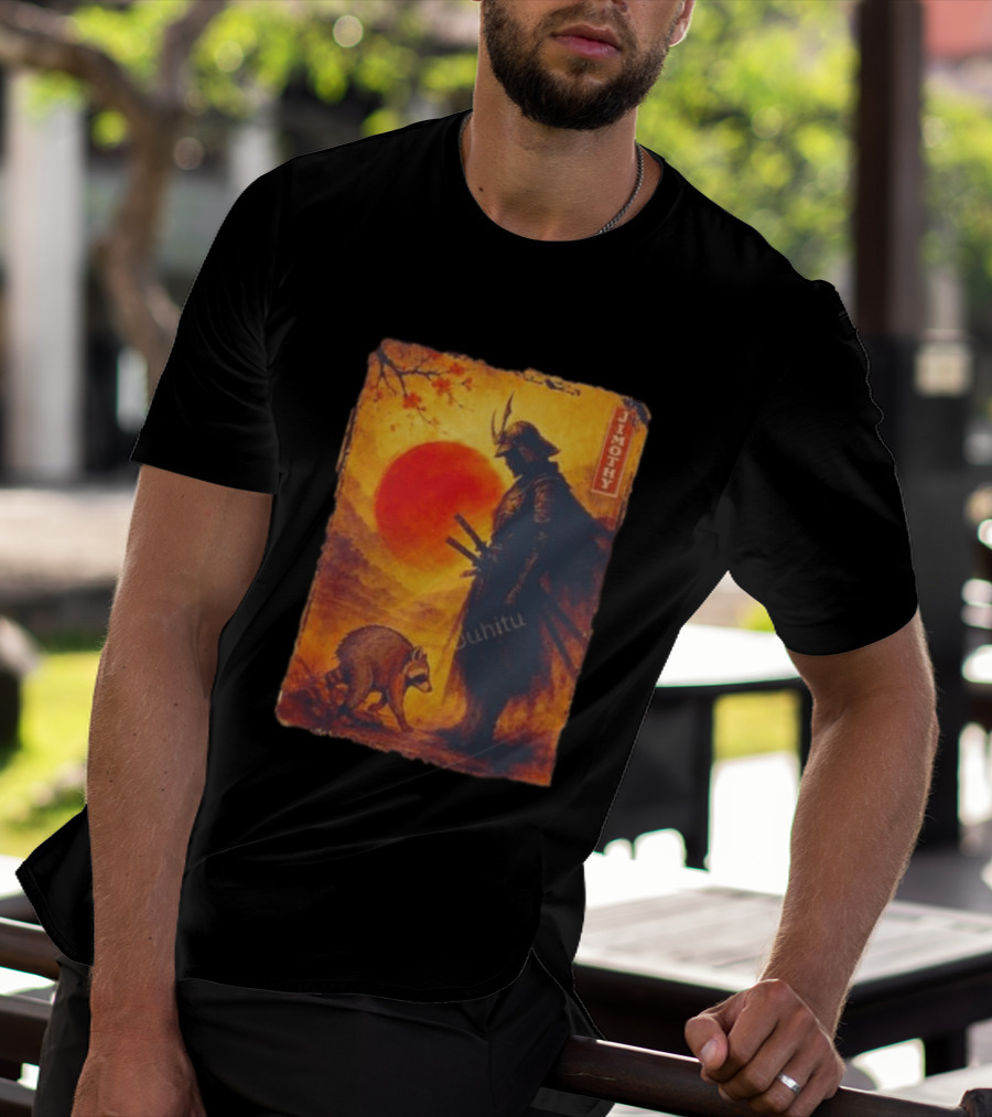 Jimothy Samurai Warrior And Raccoon Japanese Sunset T-Shirt