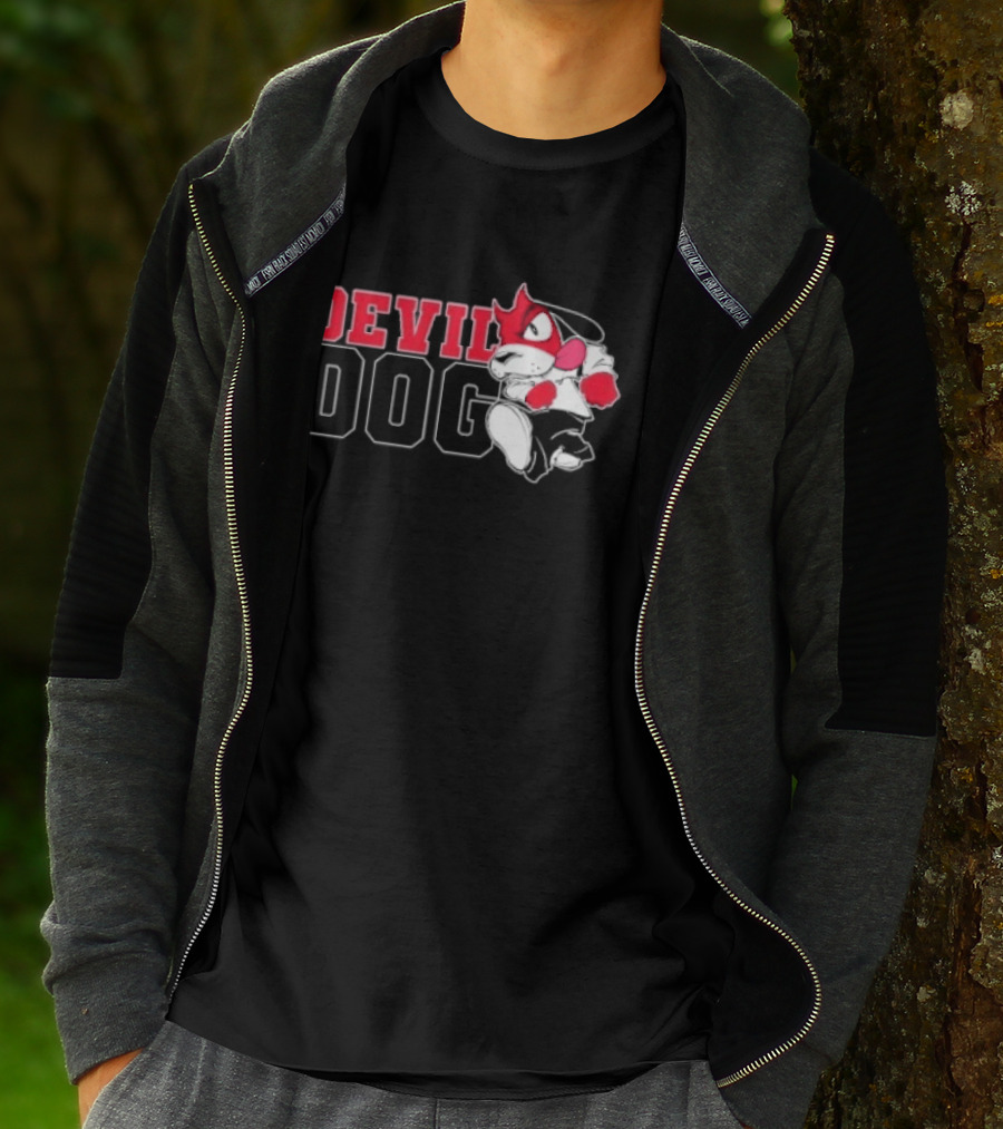 Devil Dog Cartoon Red And White T-Shirt