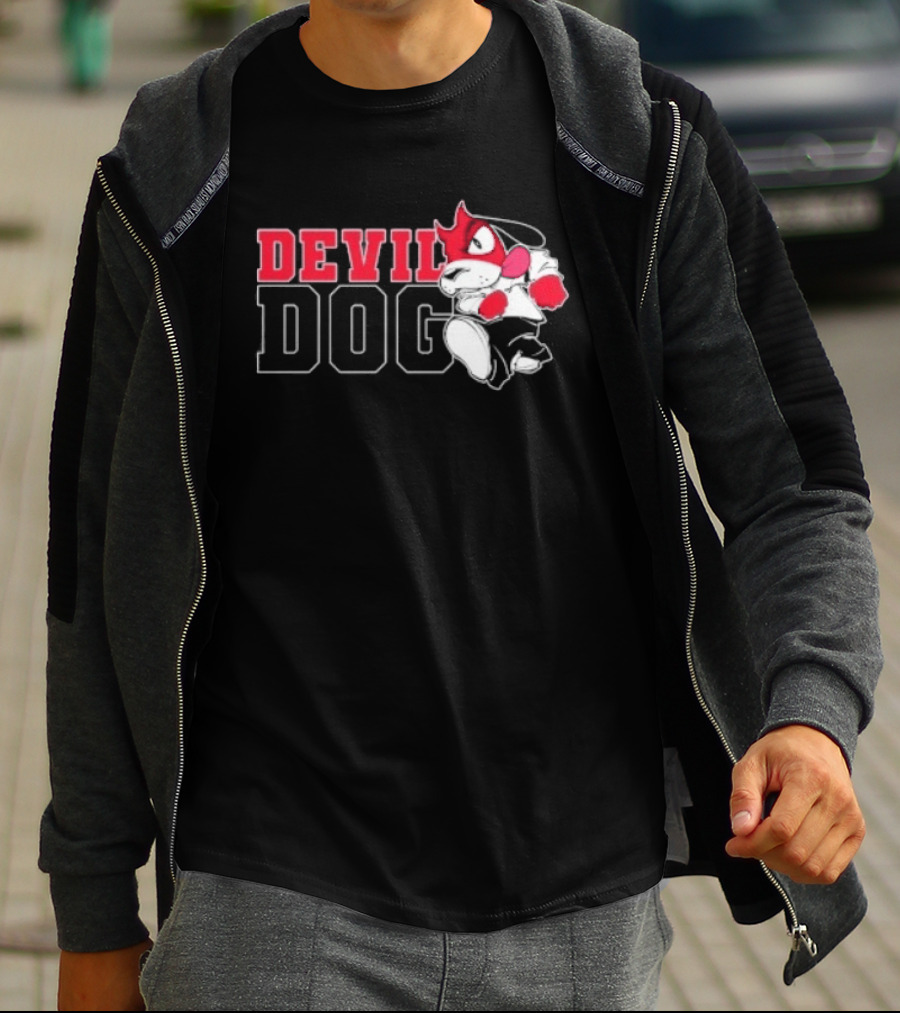 Devil Dog Cartoon Red And White T-Shirt