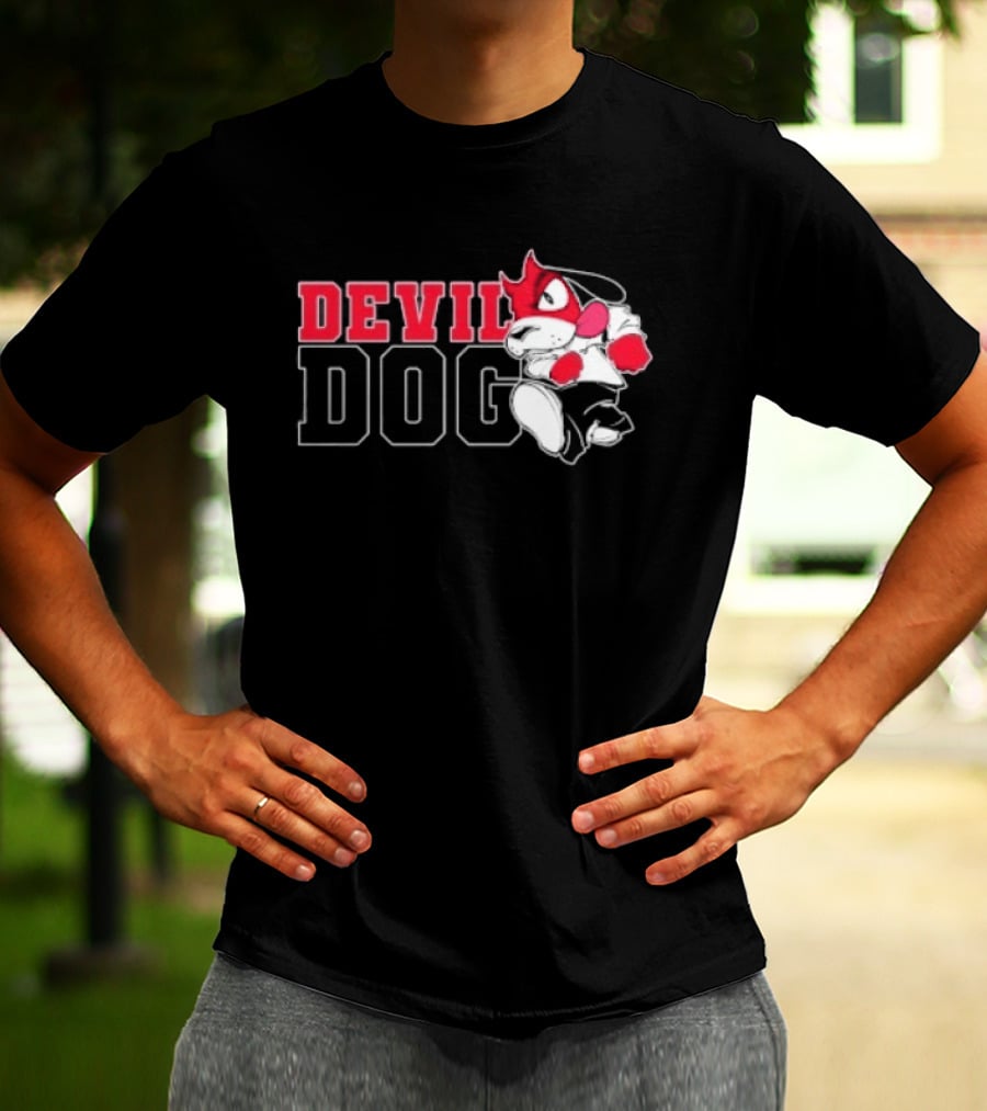 Devil Dog Cartoon Red And White T-Shirt