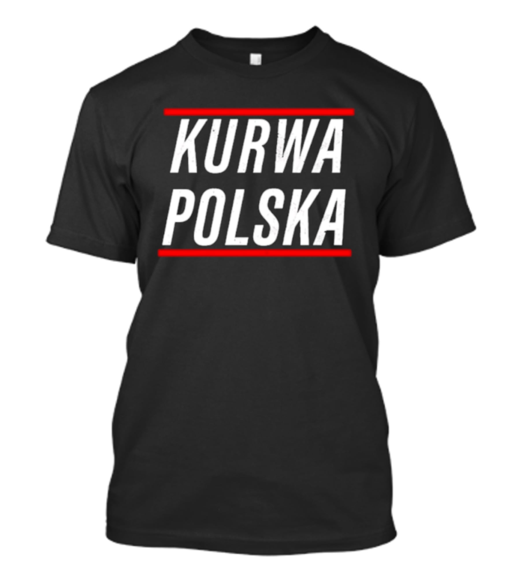 Kurwa Polska Bold White Text Design Red Lines T-Shirt