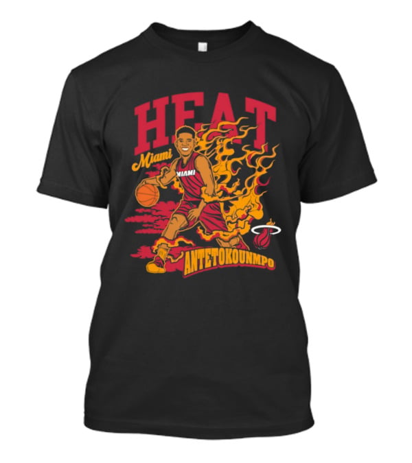 Miami Heat Giannis Antetokounmpo Basketball Caricature With Flames T-Shirt