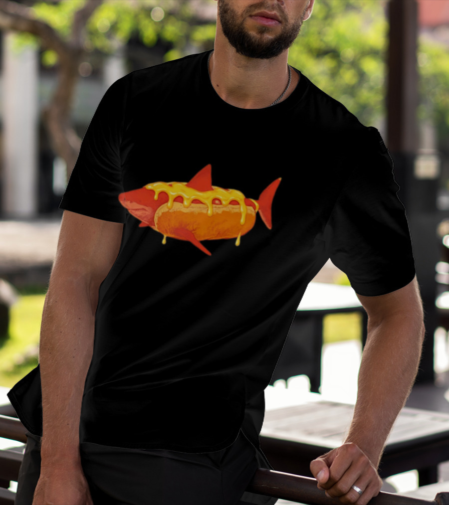 Hot Dog Shark With Melting Cheese Drizzle T-Shirt