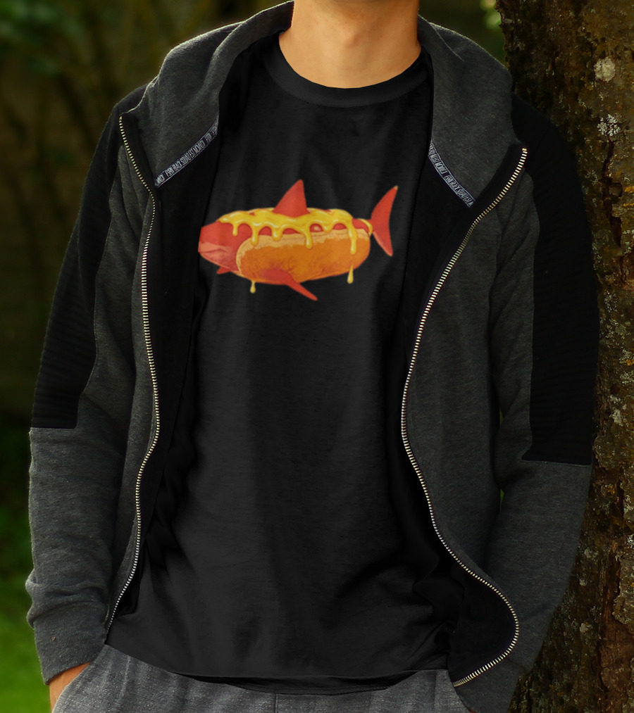 Hot Dog Shark With Melting Cheese Drizzle T-Shirt