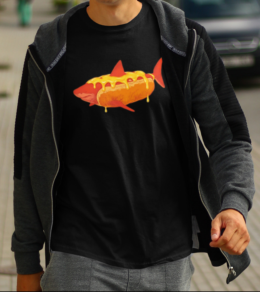 Hot Dog Shark With Melting Cheese Drizzle T-Shirt