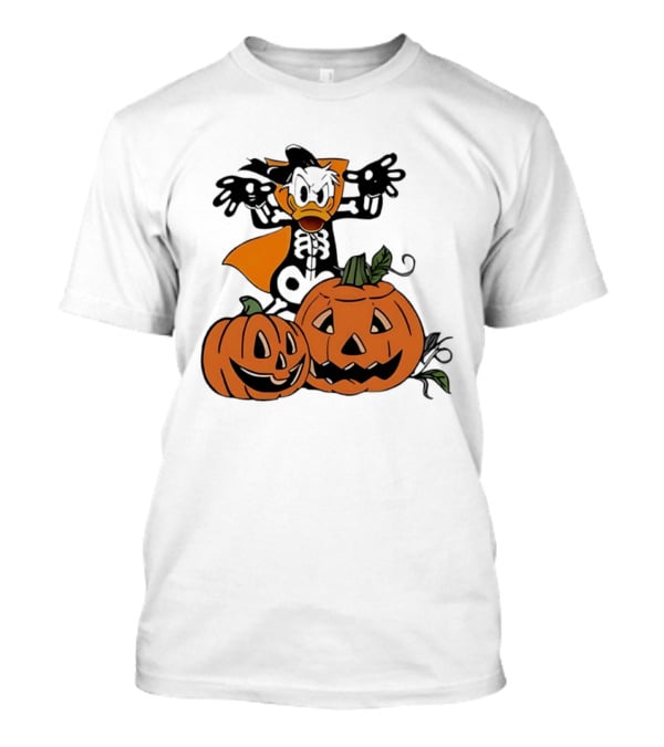 Donald Duck Skeleton Costume With Pumpkins Disney Halloween T-Shirt