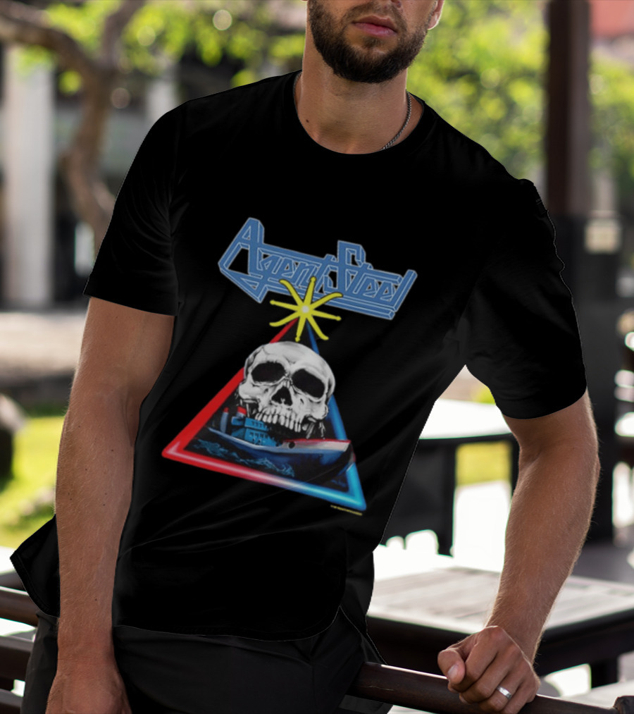 Agent Steel The Road To Atlantis Tour 1987 Skull Ship London Hamburg Two Sided T-Shirt