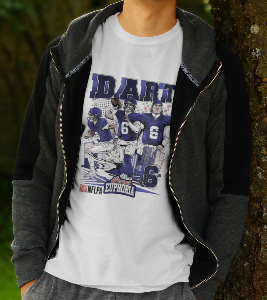 Jaxson Dart #6 New York Giants Football Comic Superpower Quarterback T-Shirt
