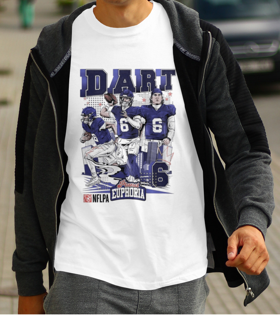 Jaxson Dart #6 New York Giants Football Comic Superpower Quarterback T-Shirt