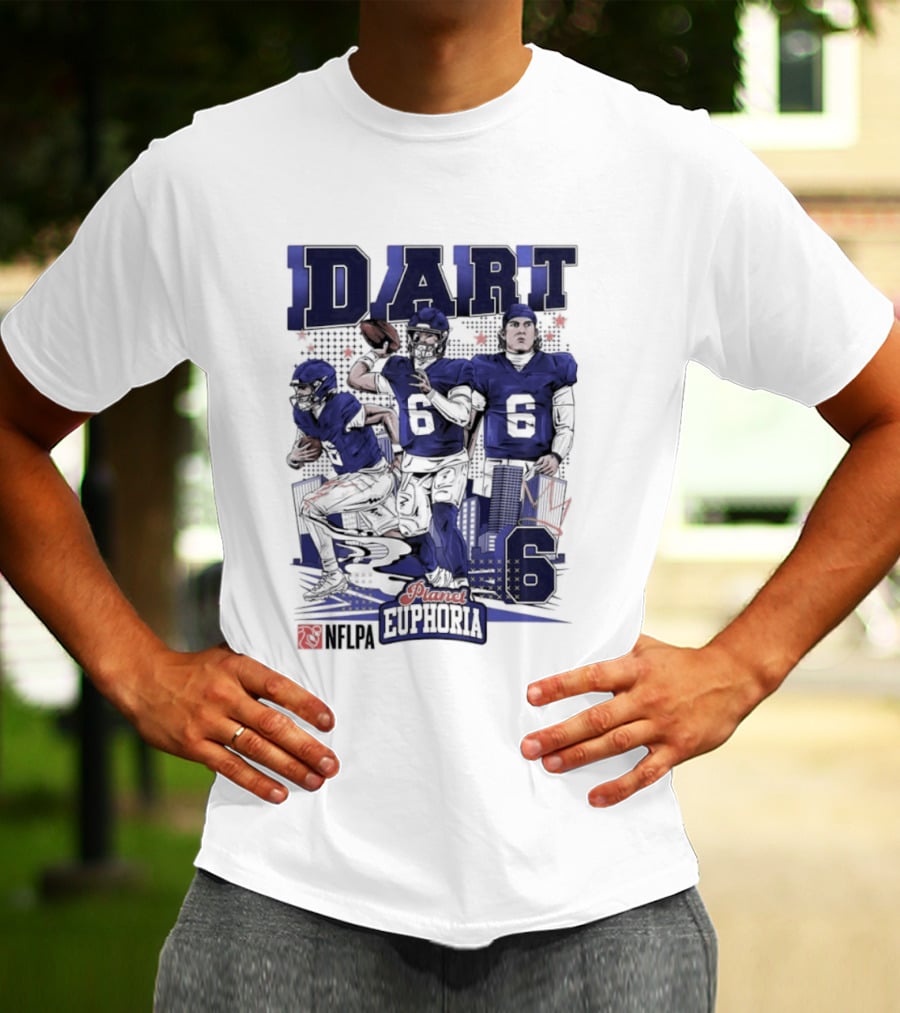 Jaxson Dart #6 New York Giants Football Comic Superpower Quarterback T-Shirt