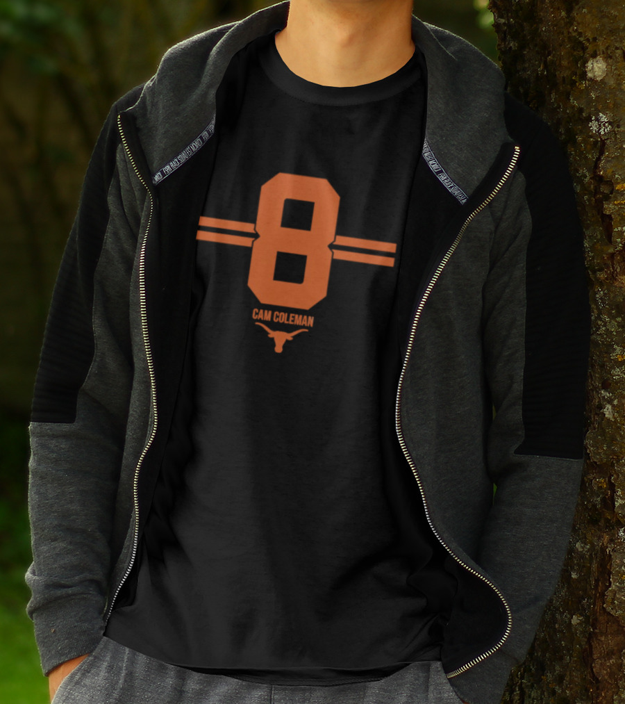 Texas Longhorns Cam Coleman Number 8 NCAA Football T-Shirt