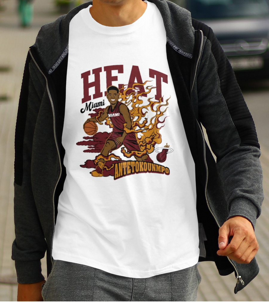 Miami Heat Antetokounmpo Basketball Flame Comic T-Shirt