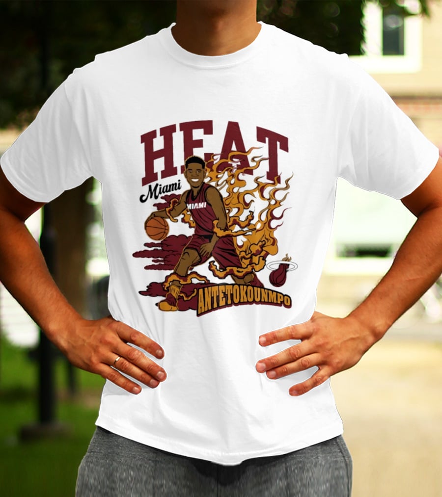 Miami Heat Antetokounmpo Basketball Flame Comic T-Shirt