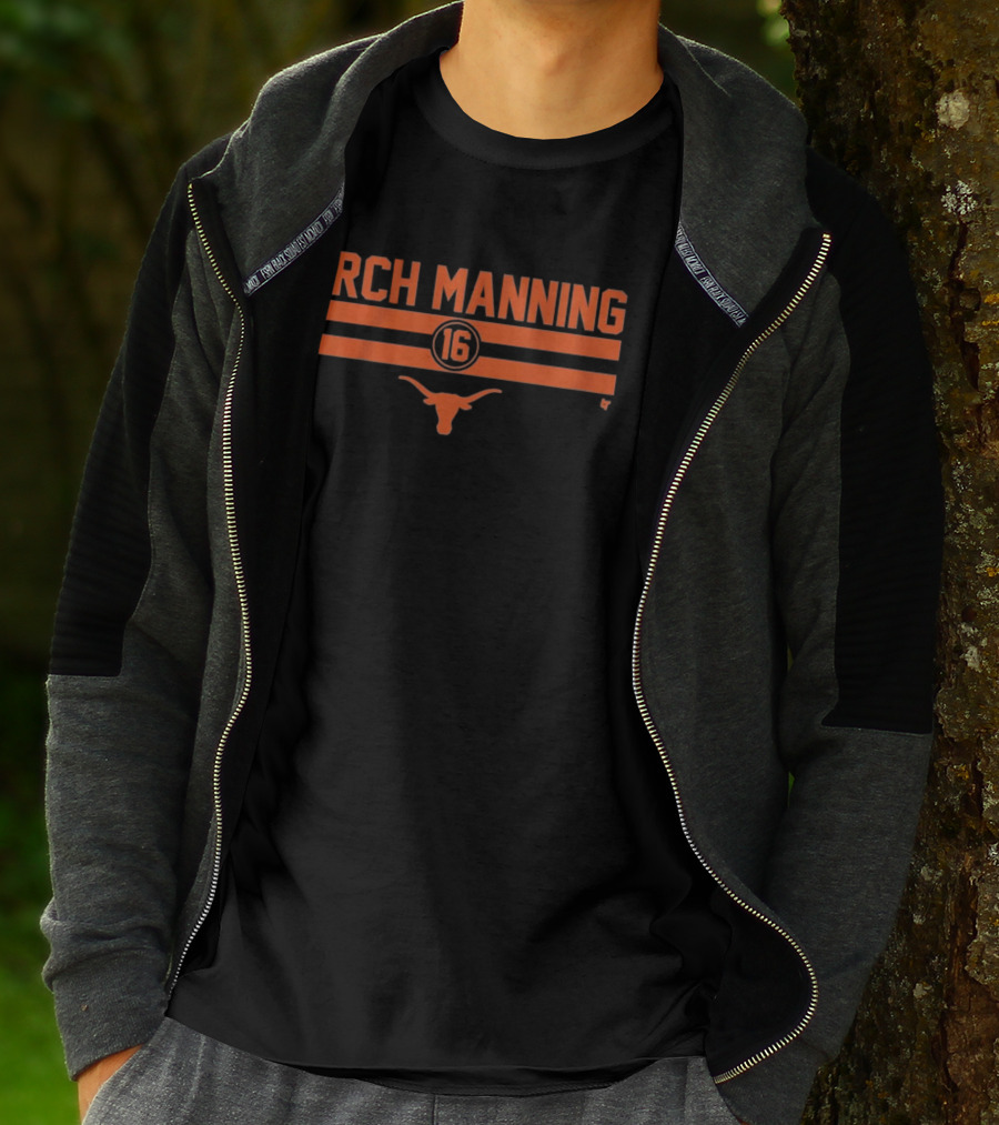 Texas Longhorns Arch Manning 16 Football Stripe Longhorn T-Shirt