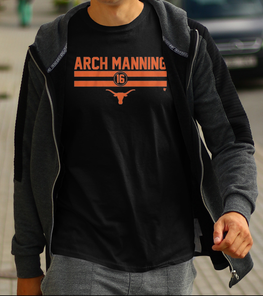 Texas Longhorns Arch Manning 16 Football Stripe Longhorn T-Shirt