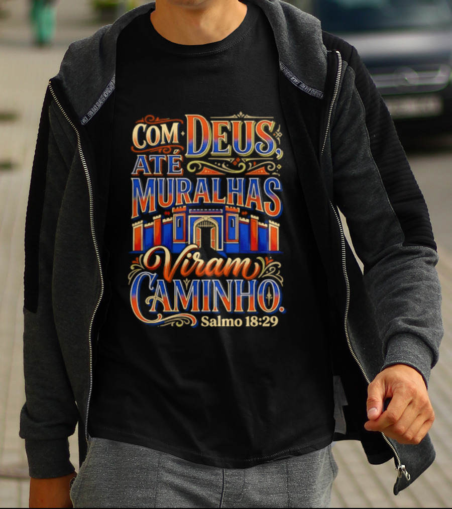 Com Deus Até Muralhas Viram Caminho Salmo 18 29 Biblical Inspiration Faithful Trust Destiny T-Shirt
