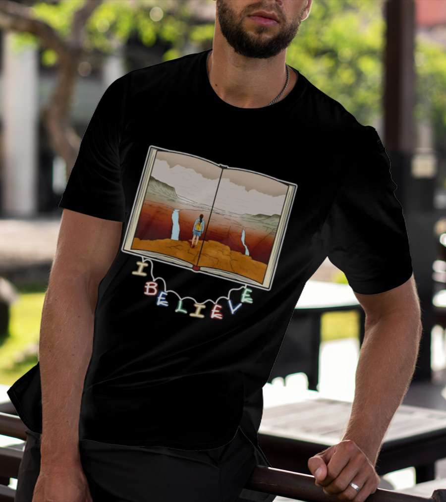 I Believe Open Book Landscape Journey Adventure T-Shirt