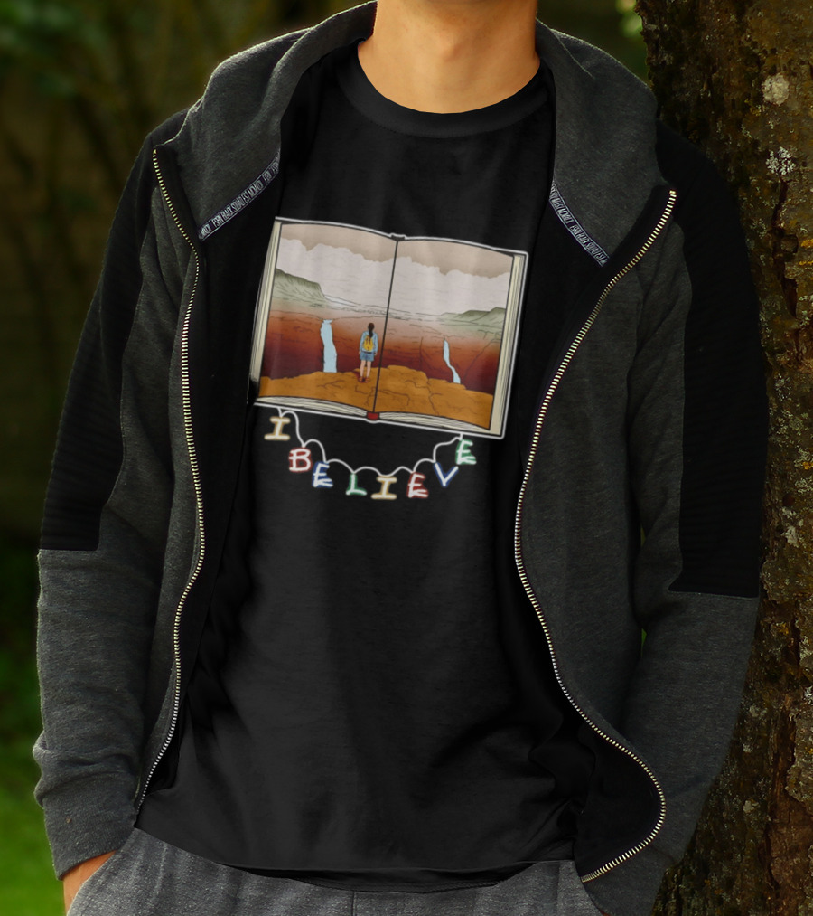 I Believe Open Book Landscape Journey Adventure T-Shirt