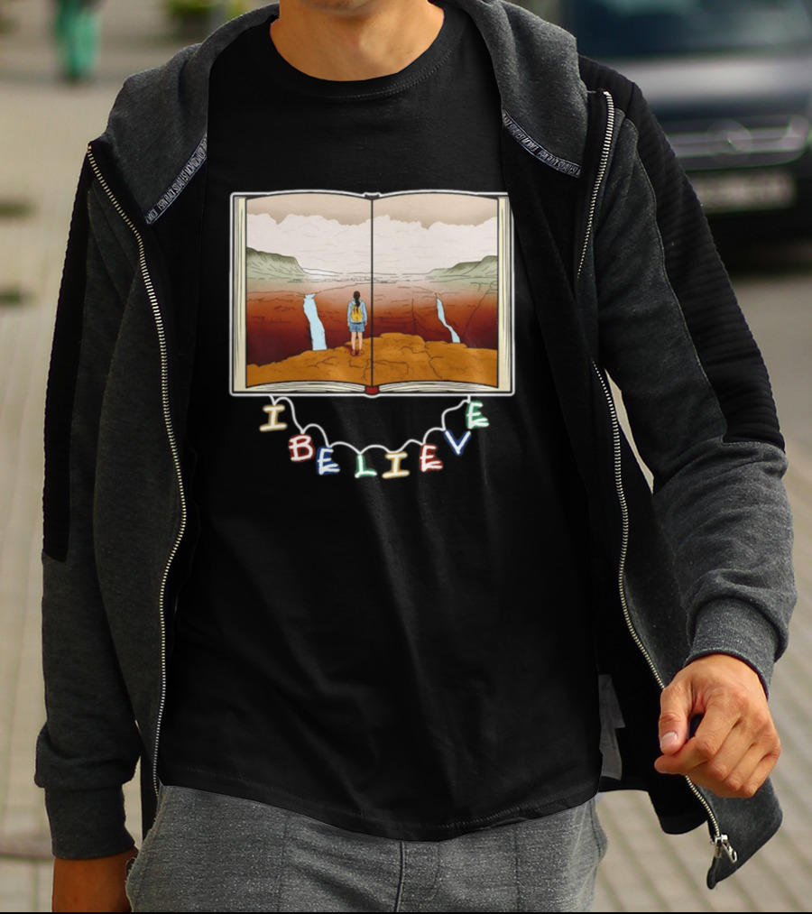 I Believe Open Book Landscape Journey Adventure T-Shirt