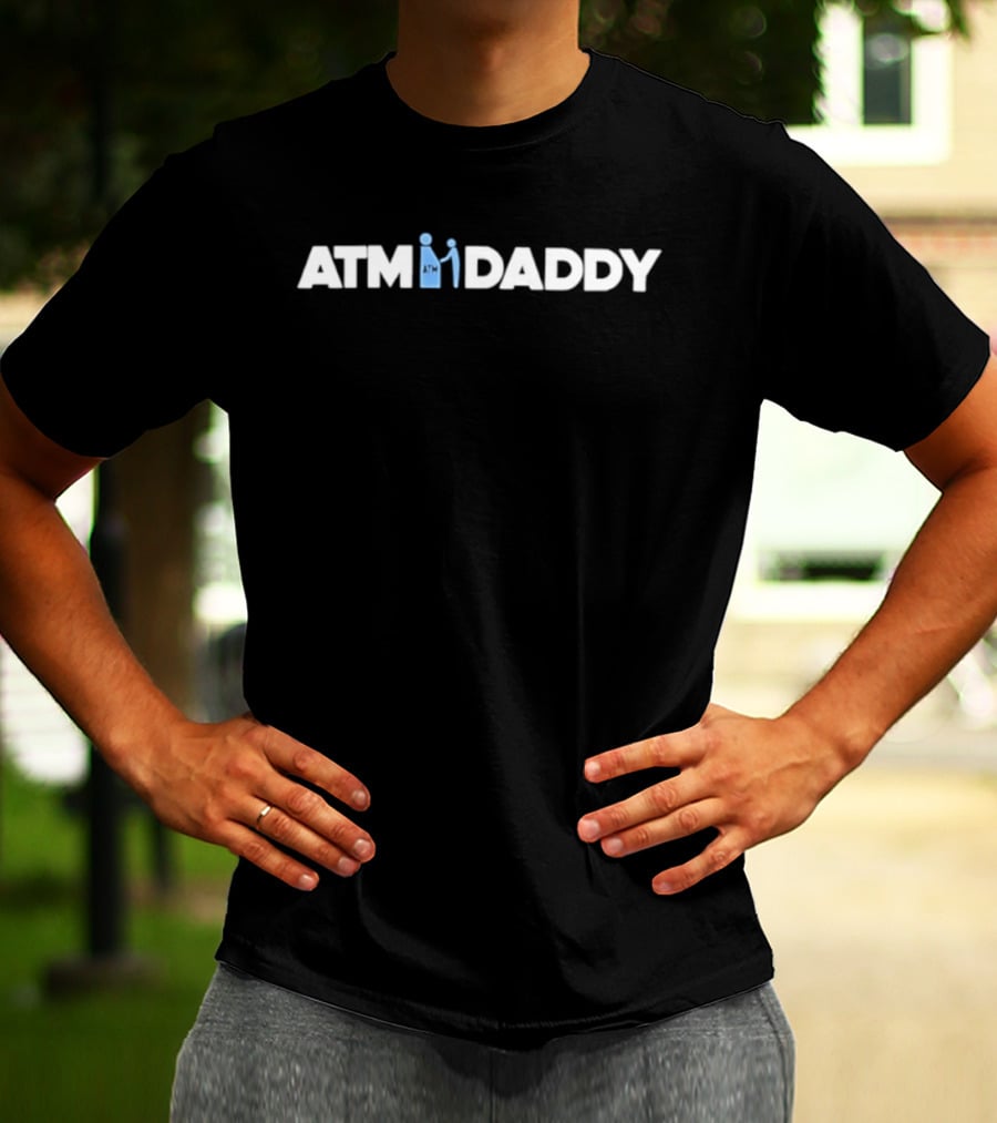 ATM Daddy Text With Iconic Figures In White T-Shirt