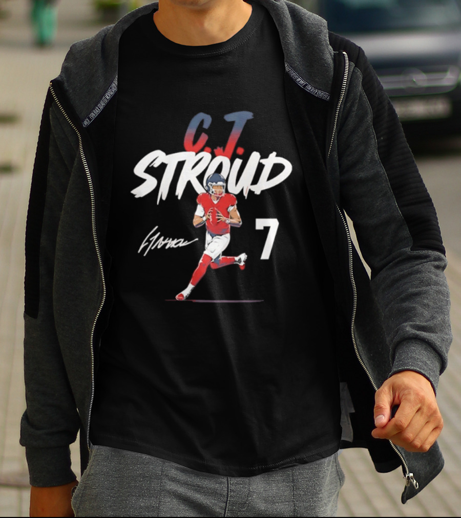 C.J. Stroud Houston Texans 7 Football Star 2026 Signature Pose T-Shirt