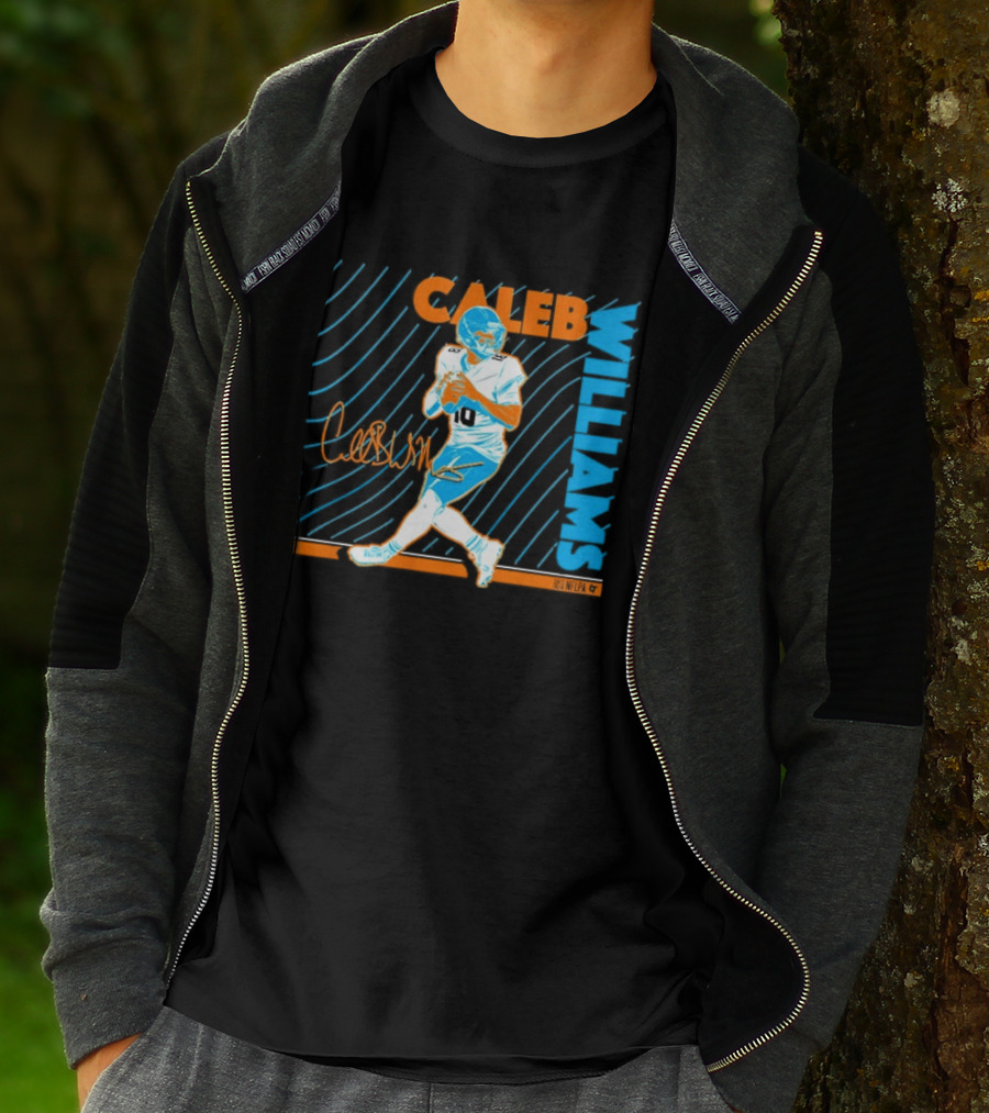 Caleb Williams Neon Nights Football Pose With Signature T-Shirt