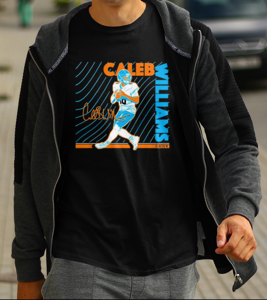 Caleb Williams Neon Nights Football Pose With Signature T-Shirt