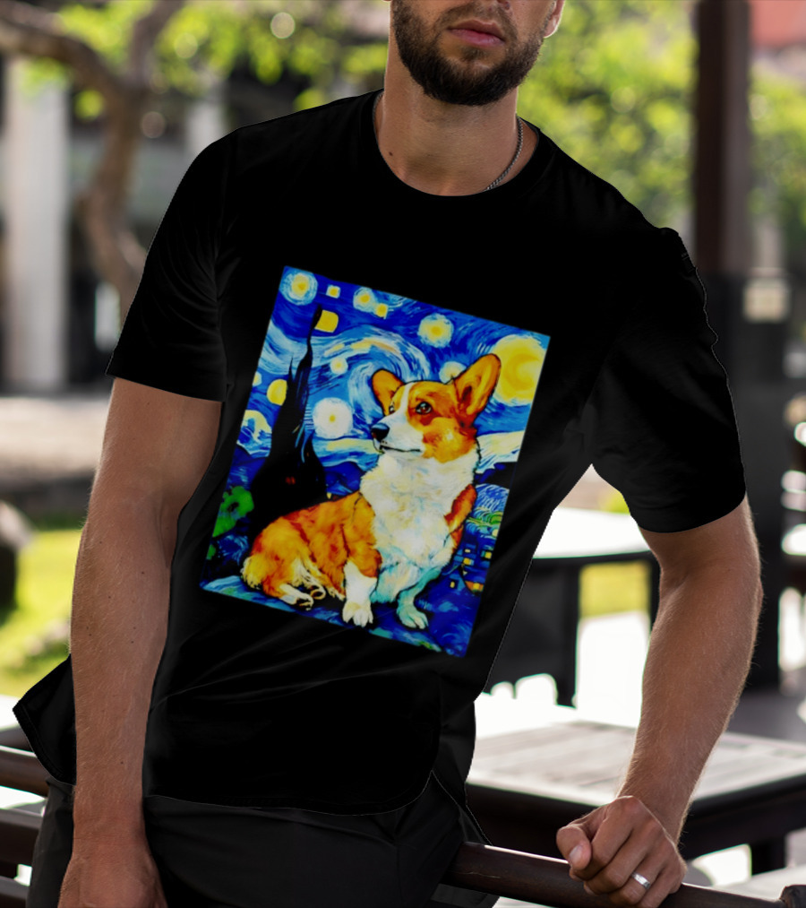 Corgi The Starry Night Vincent Van Gogh Dog Art Collaboration T-Shirt