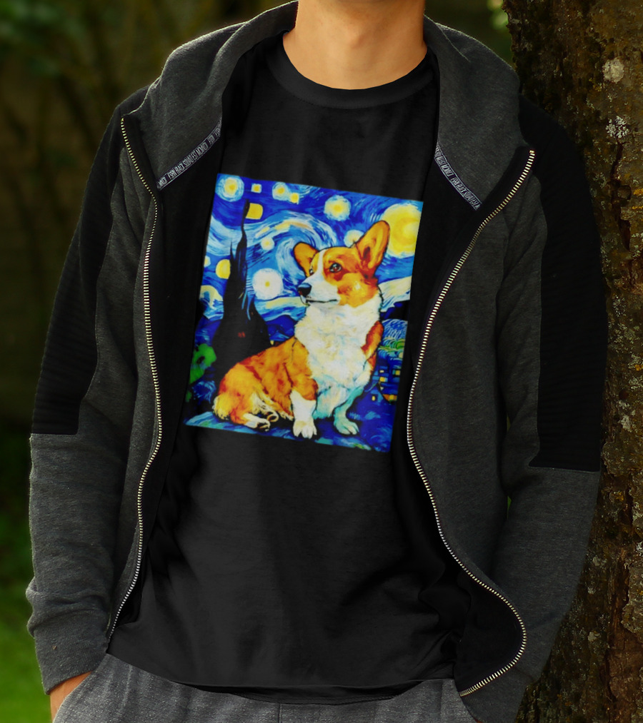 Corgi The Starry Night Vincent Van Gogh Dog Art Collaboration T-Shirt
