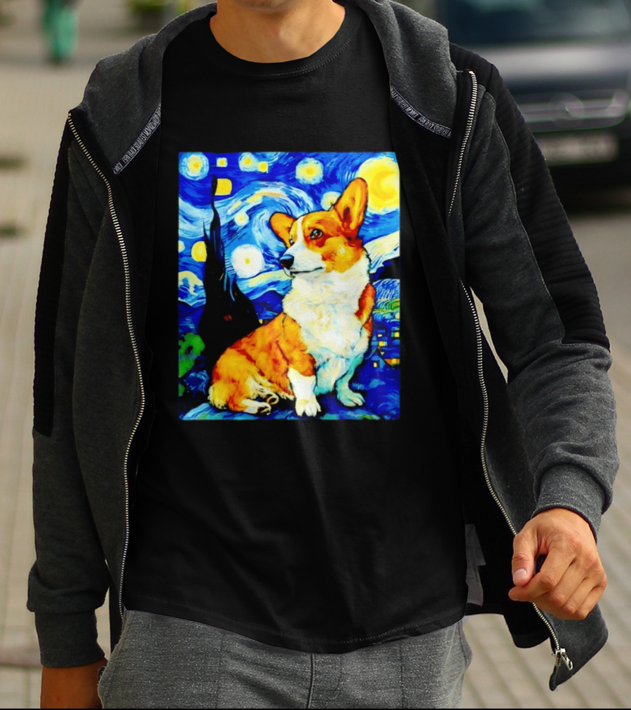 Corgi The Starry Night Vincent Van Gogh Dog Art Collaboration T-Shirt