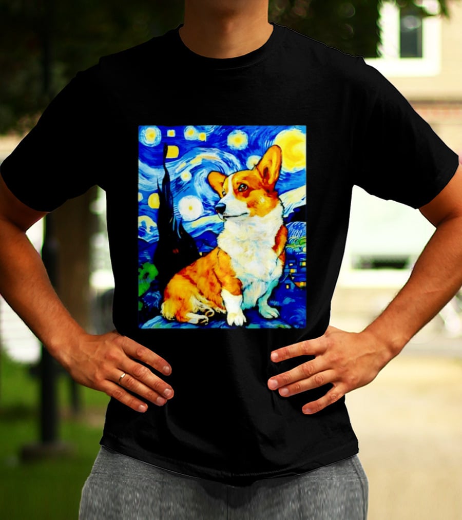 Corgi The Starry Night Vincent Van Gogh Dog Art Collaboration T-Shirt