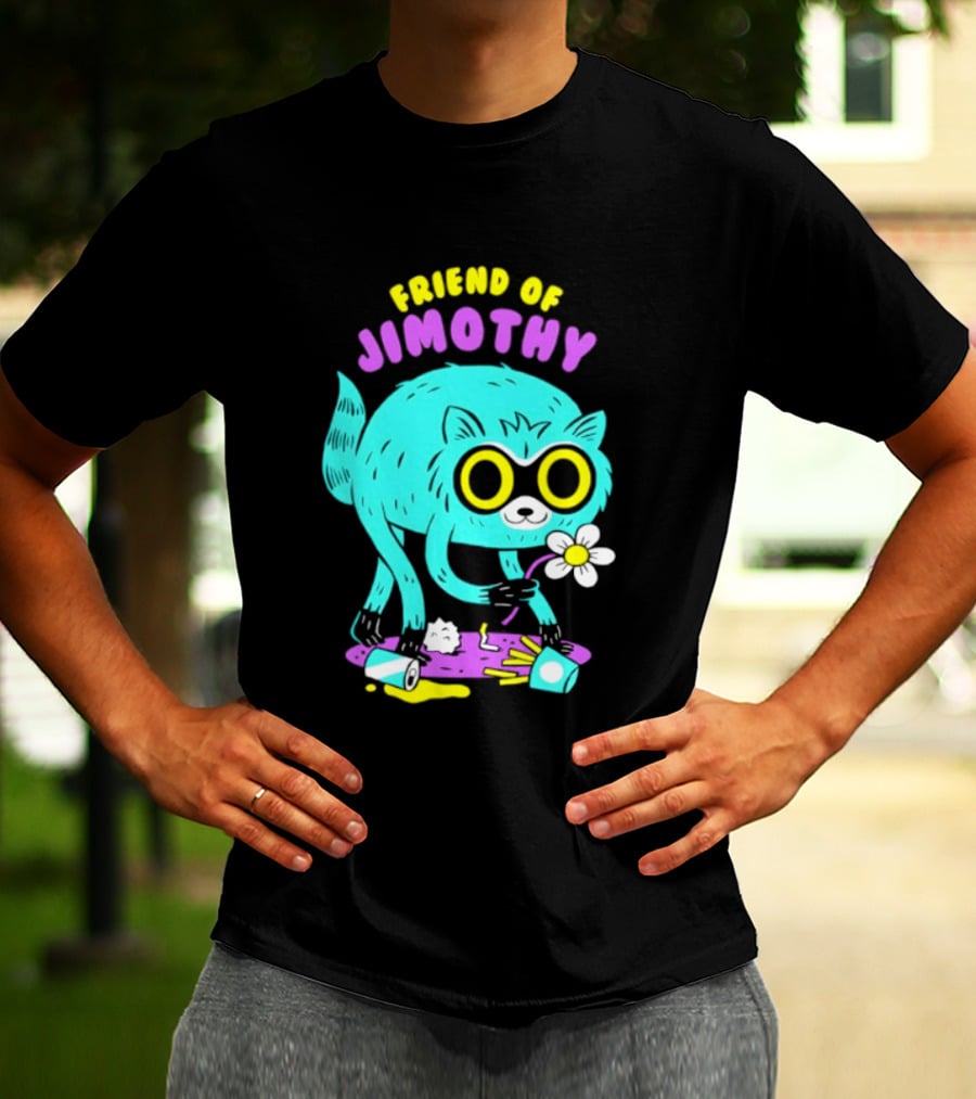 Friend Of Jimothy Raccoon Holding Flower Cute Cartoon T-Shirt