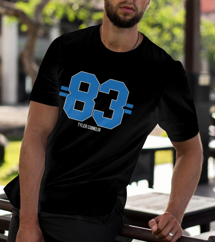 Tyler Conklin 83 Blue Stripe Detroit Lions Number T-Shirt
