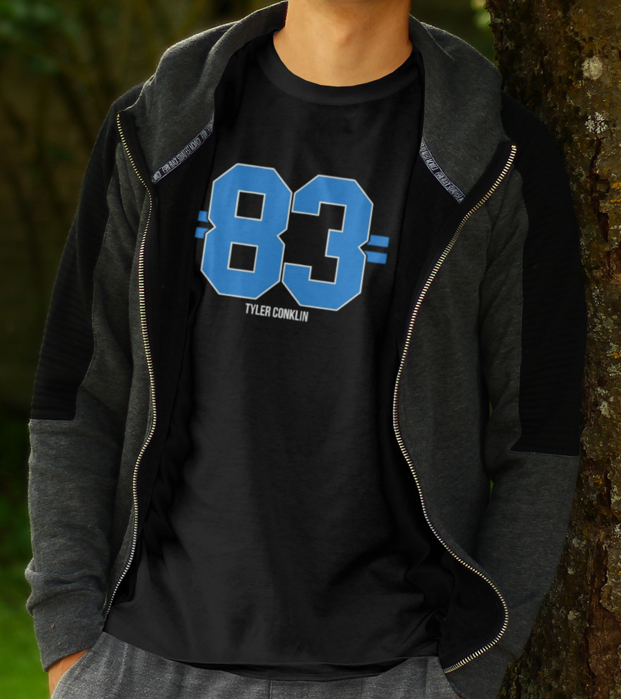 Tyler Conklin 83 Blue Stripe Detroit Lions Number T-Shirt