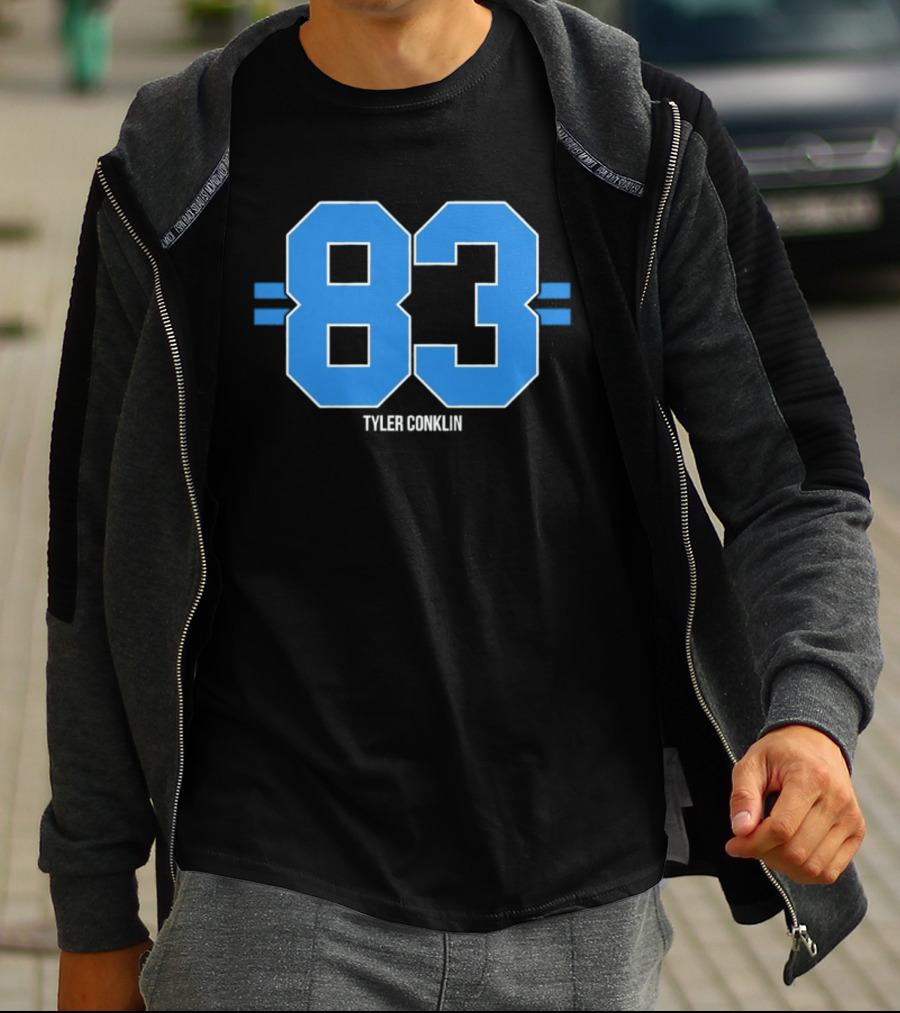 Tyler Conklin 83 Blue Stripe Detroit Lions Number T-Shirt
