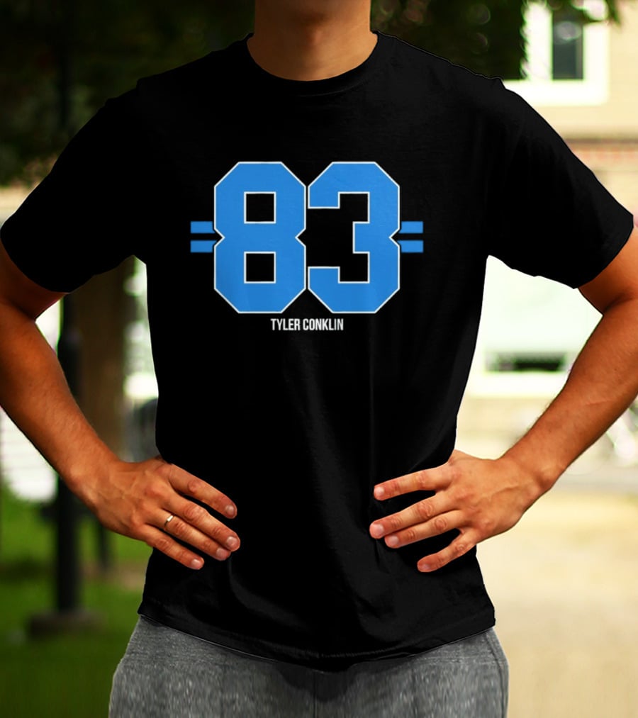 Tyler Conklin 83 Blue Stripe Detroit Lions Number T-Shirt