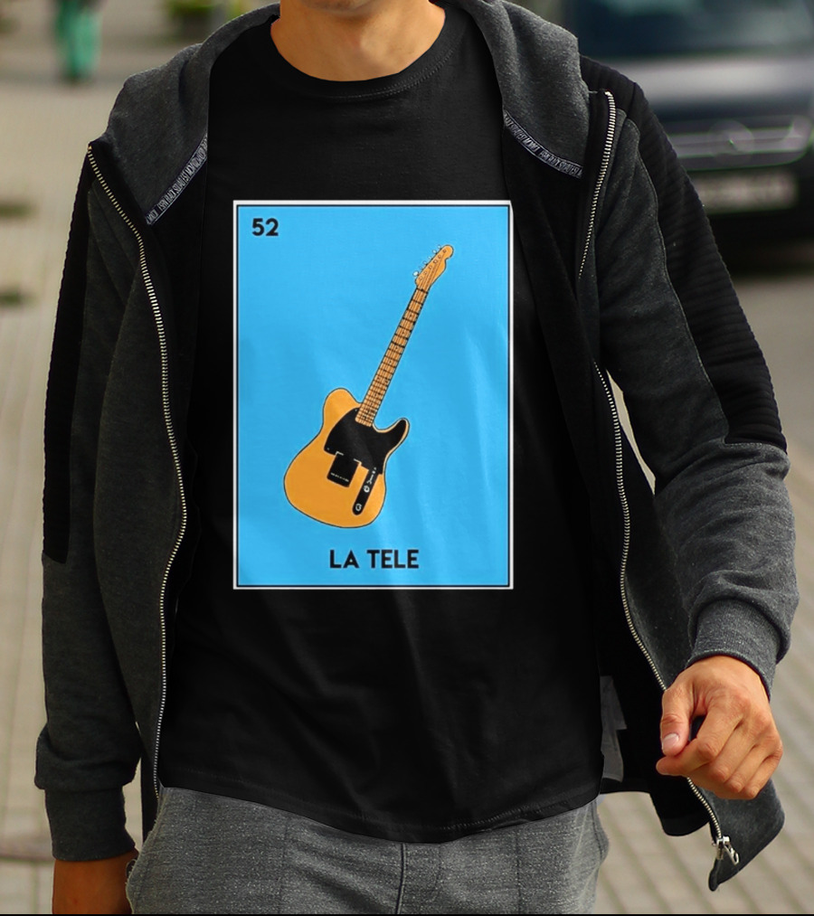Jeff Garlin La Tele 52 Guitar Image With Number On Blue T-Shirt