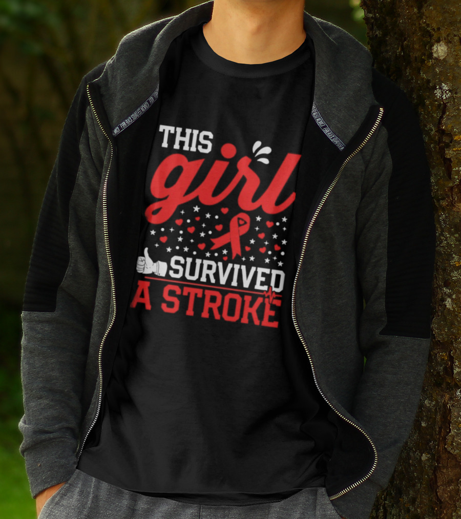 This Girl Survived A Stroke Red Ribbon Heart Stars And Thumbs Up T-Shirt