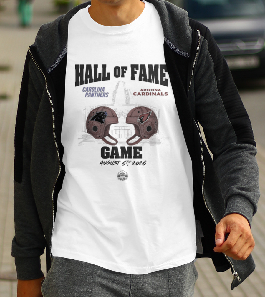 Carolina Panthers Arizona Cardinals 2026 Hall Of Fame Dueling Helmets NFL Matchup T-Shirt