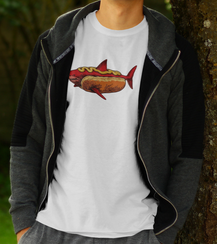 Shark Hot Dog Mustard Mashup Humor T-Shirt