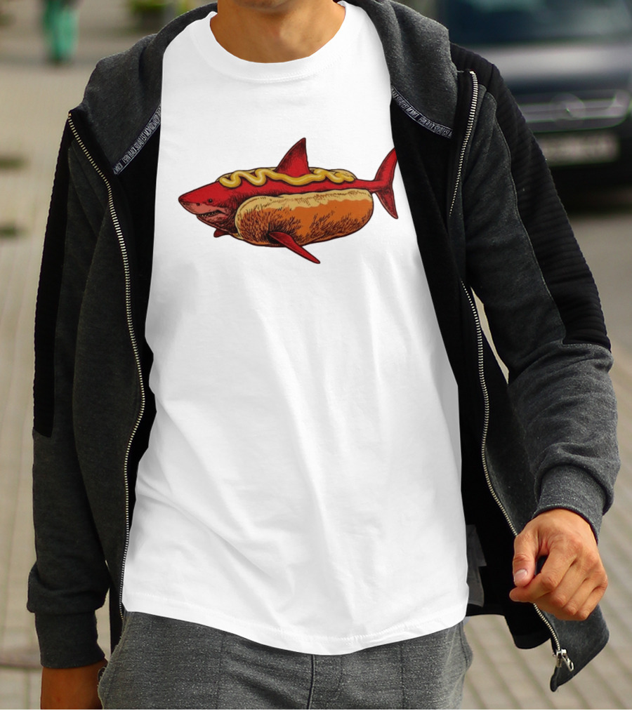 Shark Hot Dog Mustard Mashup Humor T-Shirt