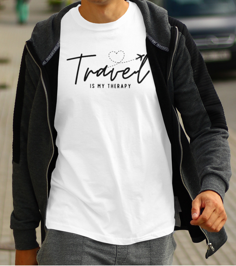 Travel Is My Therapy Heart And Airplane Path T-Shirt