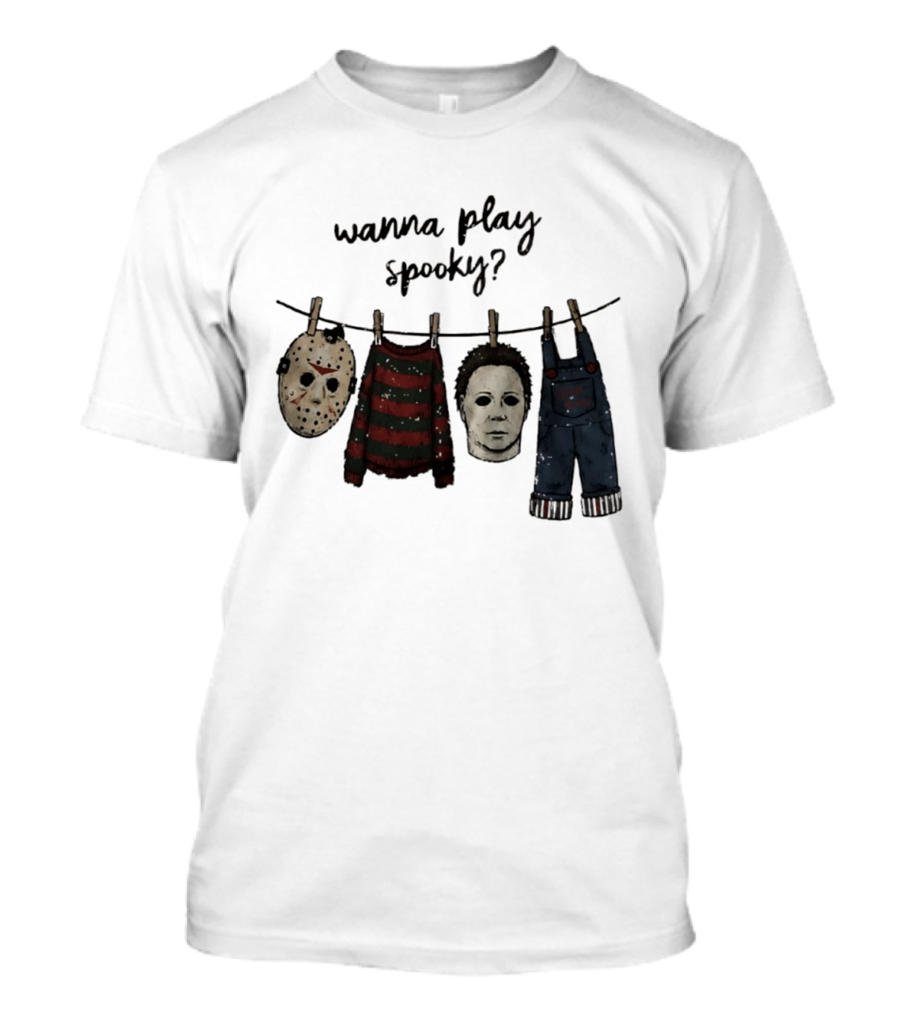 Wanna Play Spooky Halloween Horror Mask And Costume References T-Shirt