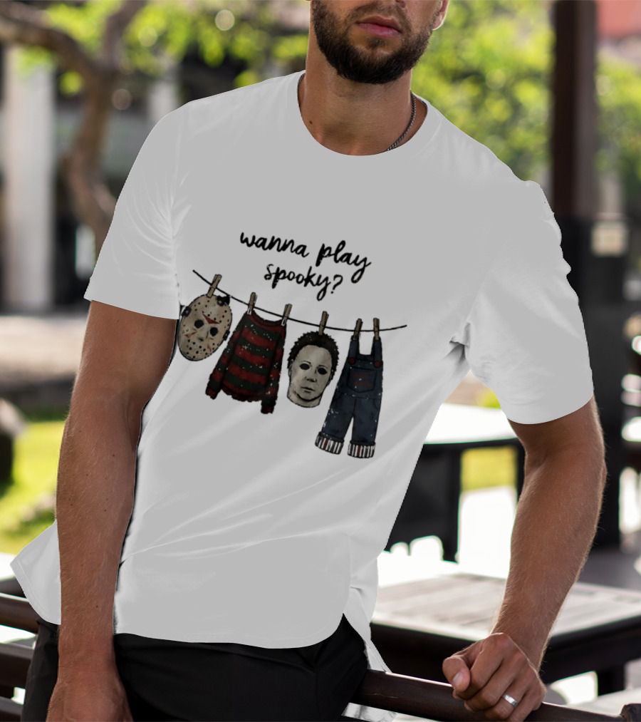 Wanna Play Spooky Halloween Horror Mask And Costume References T-Shirt