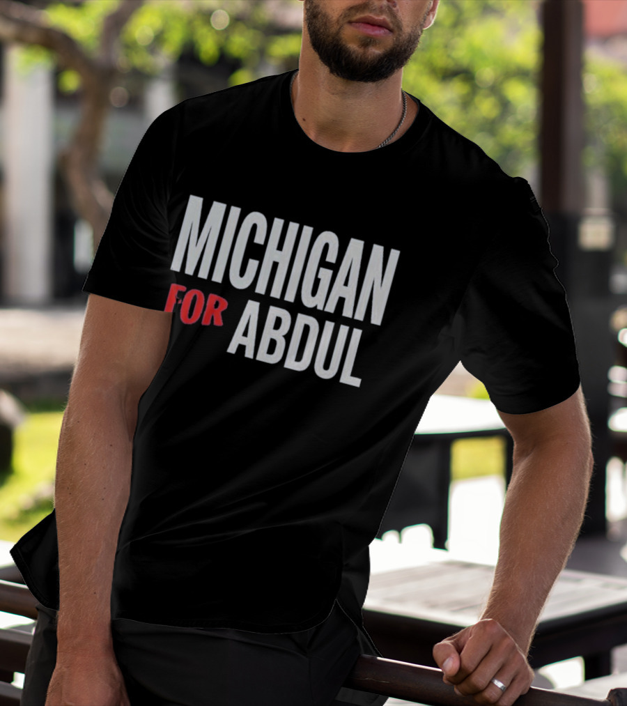 Michigan For Abdul Text Bold Red And White T-Shirt